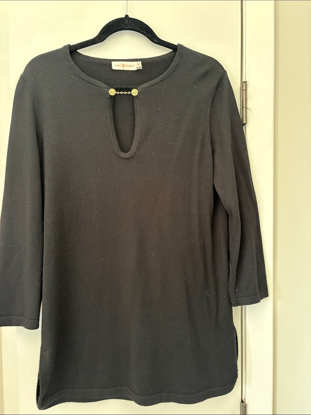Tory Burch Black Long Sleeve Keyhole Tunic with Gold Buttons